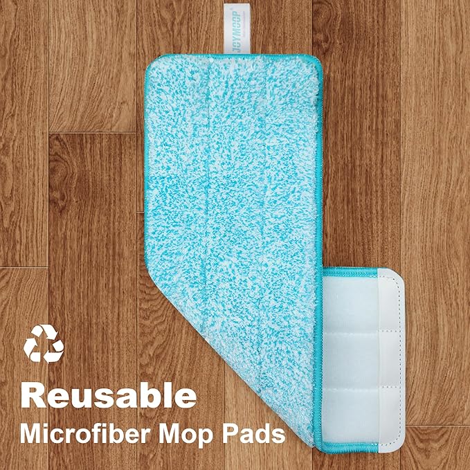 JOYMOOP Microfiber Replacement Mop Pads for Flat Mop System, 13" Mop Head Refills Compatible with JOYMOOP Mop and Bucket Set, 4-Pack, Grey and Cyan Blue