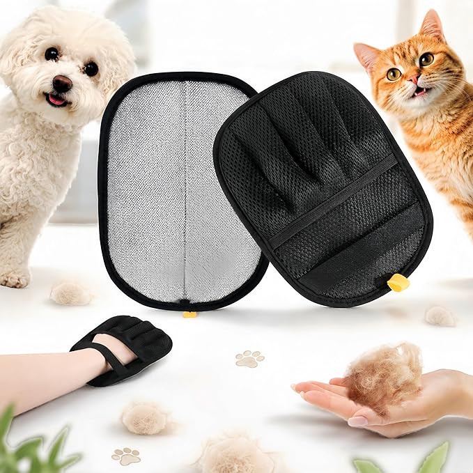 2-Pack Pet Hair Remover Gloves - Reusable Grooming Gloves for Dogs & Cats, Static Electricity Fur Removal Mitts for Furniture, Car, Clothing - Quick Dry Cleaning