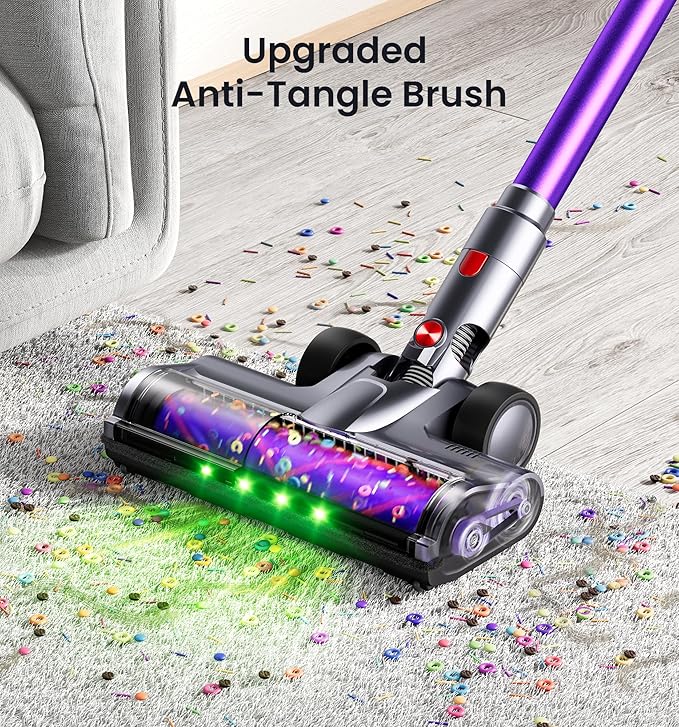 Cordless Vacuum Cleaner,650W 55KPA 80Mins Cordless Stick Vacuum with Smart Display,1.8L Cup,V-Shaped Anti-Tangle Brush,Wall Mount Charging,Self-Standing Vacuum Cleaners for Home,Floor,Carpet,Pet Hair