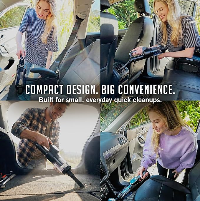 Car Vacuum Portable Cordless, 4-in-1 Mini Car Vacuum with 19500pa Suction & Air Duster, USB-C Charging, Smart Digital Display, Handheld Vacuum with LED Light, Multi Nozzles for Car, Home, Office, Pet