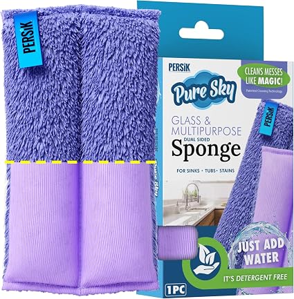 Pure-Sky Ultra Microfiber Cleaning Sponge – 2-in1, Combination for Glass and Multipurpose – JUST ADD Water No Detergents
