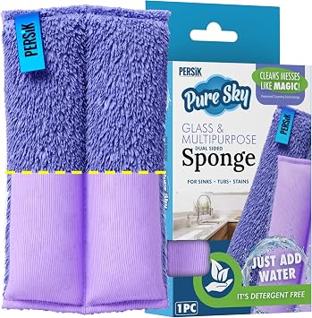 Pure-Sky Ultra Microfiber Cleaning Sponge – 2-in1, Combination for Glass and Multipurpose – JUST ADD Water No Detergents