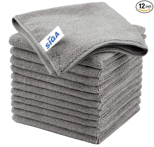 MR.SIGA Microfiber Cleaning Cloth, All-Purpose Microfiber Towels, Streak Free Cleaning Rags, Pack of 12, Grey, Size 32 x 32 cm(12.6 x 12.6 inch)
