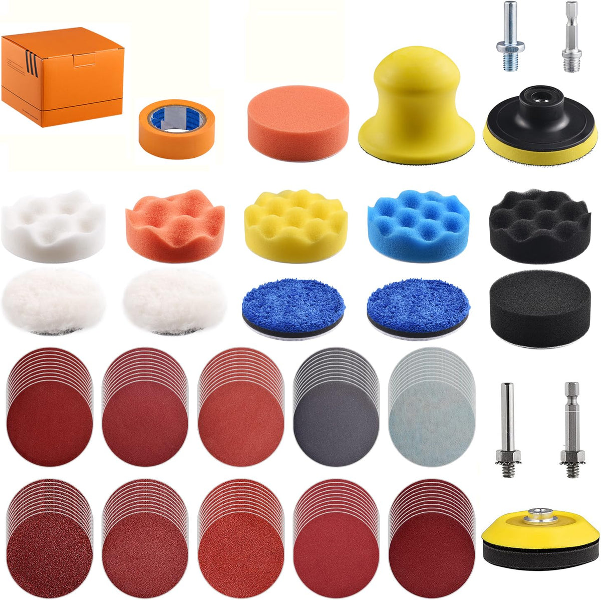 120Pack 3 Inch Polishing Pad for Drill Sanding Attachment Variety Kit with 5/16" and 1/4" Shanks for Car Buffer Polisher Waxing Sealing Glaze, Sanding Pads Includes 80-3000 Grit