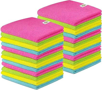 SCRUBIT 24 Pack Microfiber Cleaning Cloth Lint Free and Streak Free Towels for House, Cars, Kitchen and Screens - Super 