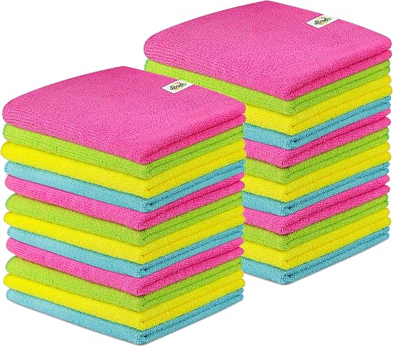 SCRUBIT 24 Pack Microfiber Cleaning Cloth Lint Free and Streak Free Towels for House, Cars, Kitchen and Screens - Super 