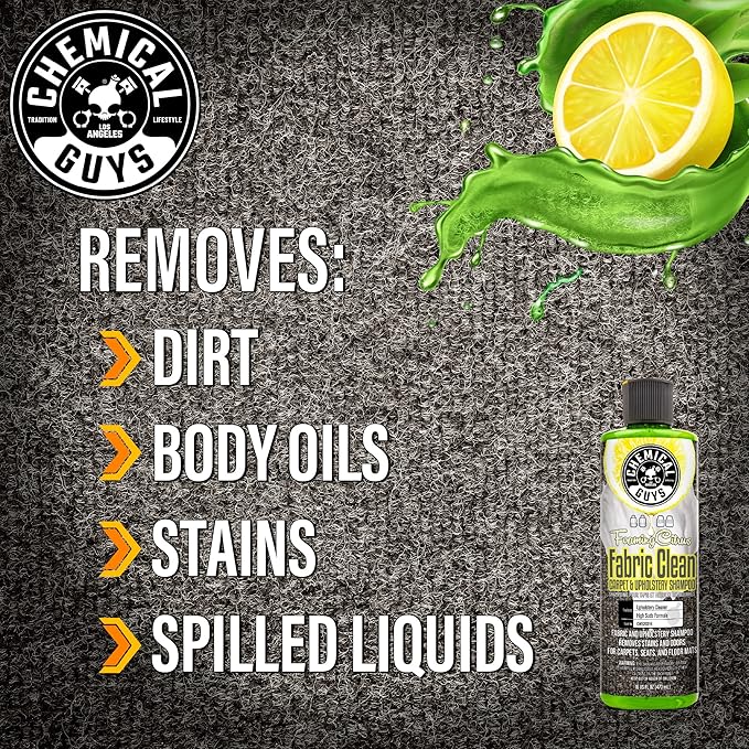 Chemical Guys Foaming Citrus Fabric Clean, Carpet and Upholstery Cleaner - Car Carpet Cleaner for Seats, and Floor Mats, Safe for Home, Office & More, Citrus Scent - 16 oz