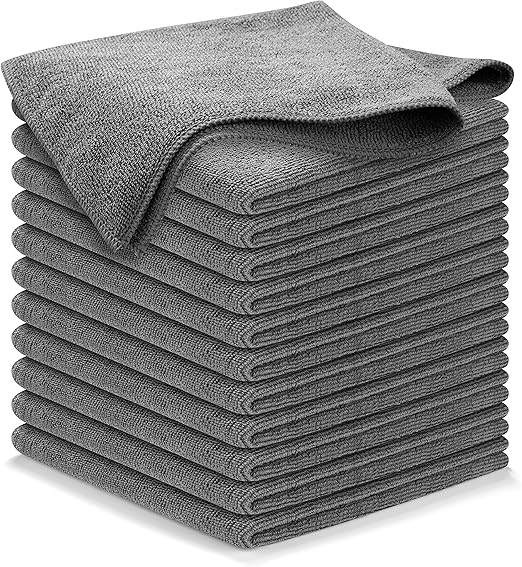 USANOOKS Microfiber Cleaning Cloth Grey - 12 Pcs (12.5"x12.5") - High Performance - 1200 Washes, Ultra Absorbent Microfi