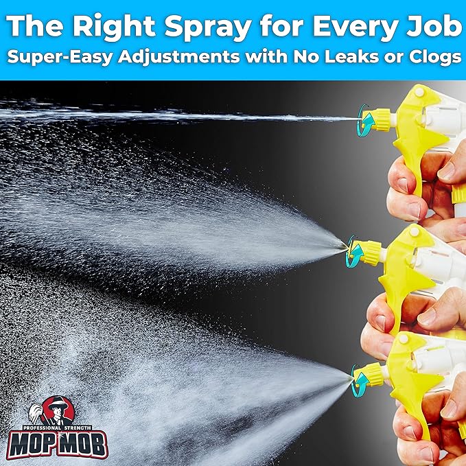 Leak-Free Chemical Resistant Spray Head 10 Pk. BOTTLES NOT INCLUDED. Industrial Sprayer for Car Detailing Window Cleaning and Janitorial Supply. Low-Fatigue Trigger and Nozzle Fit 32oz Bottle.