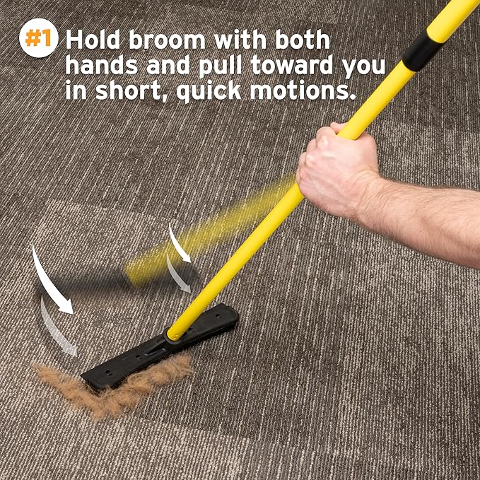 FURemover Pet Hair Removal Rubber Broom, 58" Telescopic Handle with Lint Brush