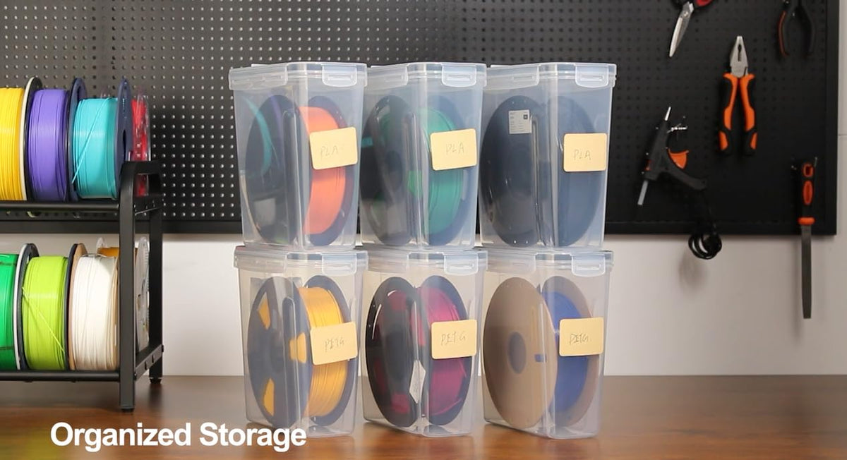 Filament Storage Box - 6 Pack Filament Container for 3D Printing Sealing and Protection - Portable Storage Box with Desiccants&Label for Home&Office,Water-Proof and Dust-Proof 4.0L(9.03*8*3)